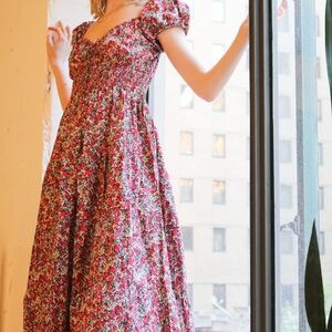 Floral Red and Blue Dress